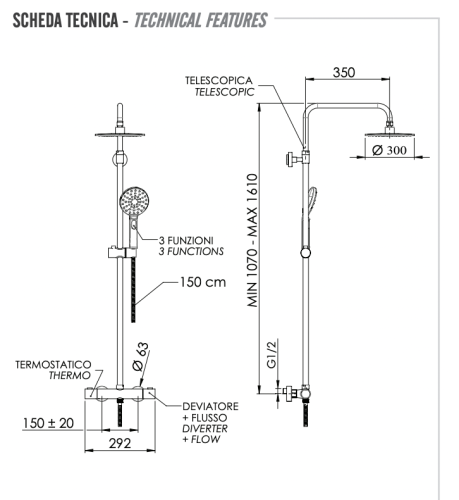 Душевая стойка Remer Elegance EQ32A8MPMD30 настенная цвет хром с термостатом - фото 2