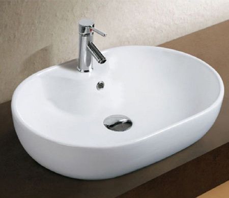 Раковина из сантехнического фаянса CeramaLux 9163 60х40 накладная цвет белый 1 отверстие под смеситель