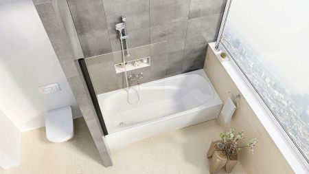 Душевая шторка на ванну Ravak 79840300Z1 80х140 стекло прозрачное профиль черный ориентация универсальная