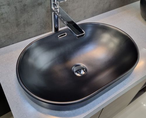 Раковина из сантехнического фаянса CeramaLux 5006CMB 60х40 встраиваемая цвет черный без отверстий под смеситель - фото 3