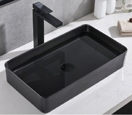 Раковина CeramaLux 9396MB 60х40 накладная цвет черный без отверстий под смеситель