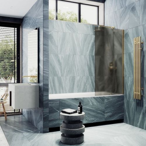 Душевая шторка на ванну Maybah Glass MGV-77-3ш 90х140 стекло тонированное профиль золото ориентация универсальная - фото 3