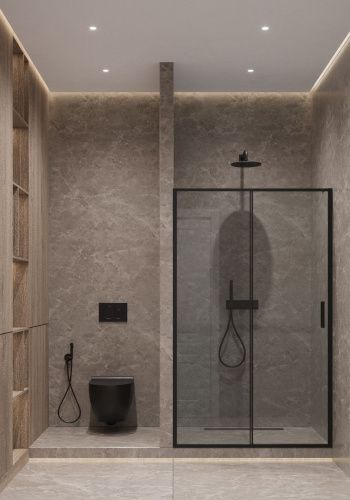 Душевая дверь Timo T04 150х195 стекло прозрачное профиль черный - фото 2