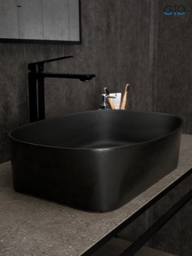 Раковина керамическая Gid Creativo 53380 50х40 накладная цвет черный без отверстий под смеситель - фото 2