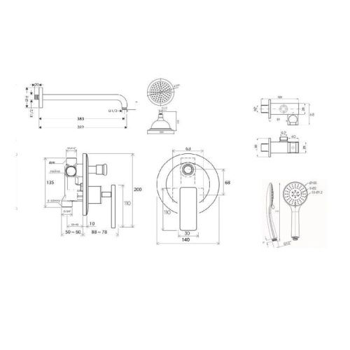 Душевая система Bronze de Luxe A800/9143-2 встраиваемая в стену цвет хром - фото 3