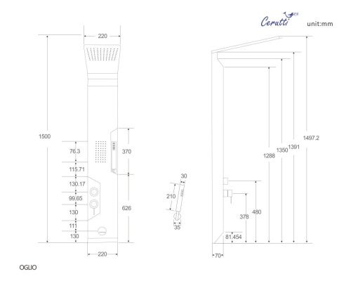 Душевая панель Cerutti SPA CT8987 настенная цвет черный - фото 3