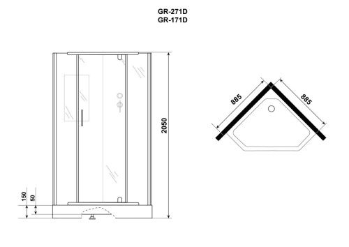 Душевая кабина Grossman Classic GR171D 90х90 пятиугольная без крыши ориентация универсальная - фото 4