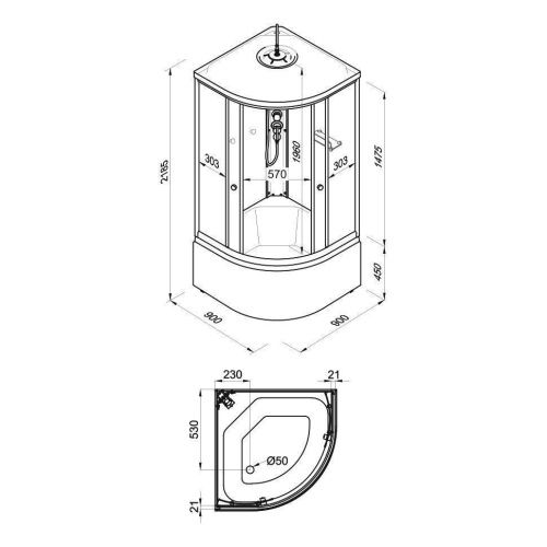 Душевая кабина Тритон Лайт Щ0000061838 90х90 четверть круга с крышей ориентация универсальная - фото 3