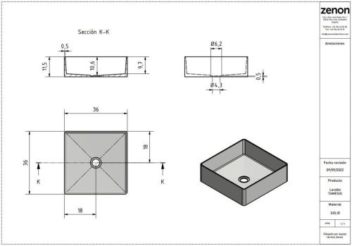 Раковина из искусственного камня Zenon Tamesis 4000.000.000.000.09368 40х40 накладная цвет белый - фото 2