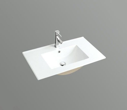 Раковина из сантехнического фаянса CeramaLux 9080E 80х50 встраиваемая цвет белый 1 отверстие под смеситель - фото 2