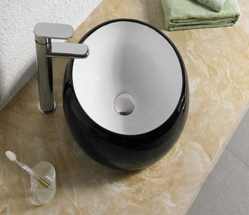 Раковина из сантехнического фаянса CeramaLux 5004BW 40х40 накладная цвет белый/черный без отверстий под смеситель - фото 2