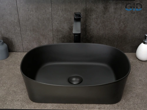 Раковина керамическая Gid Creativo 53380 50х40 накладная цвет черный без отверстий под смеситель - фото 3