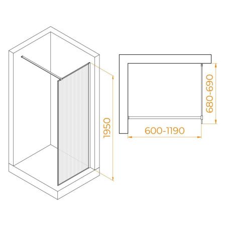 Душевая перегородка RGW Walk In 06100807-154 70х195 стекло рифленое профиль черный