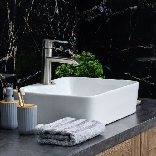 Раковина из сантехнического фарфора Melana 7291-805 50х40 накладная цвет белый 1 отверстие под смеситель - фото 5