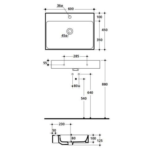 Раковина из сантехнического фарфора Kerasan Cento 353101*1 60х50 накладная цвет белый 1 отверстие под смеситель - фото 2