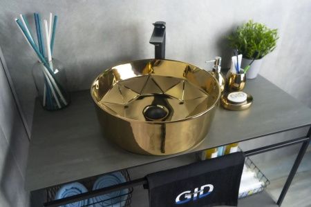 Раковина керамическая Gid 53331 40х40 накладная цвет золото без отверстий под смеситель