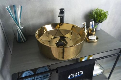 Раковина керамическая Gid 53331 40х40 накладная цвет золото без отверстий под смеситель - фото 4