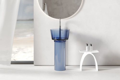 Раковина из полиэфирной смолы Abber Kristall AT2702Saphir-H 50х50 напольная цвет синий без отверстий под смеситель - фото 4