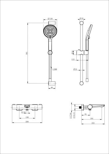 Душевой гарнитур Wonzon & Woghand  WW-C2021-A-BGG настенный серый с термостатом - фото 2