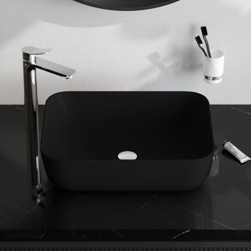 Раковина из сантехнического фарфора Am.Pm Func M8FWCC10510BM 50х40 накладная цвет черный без отверстий под смеситель - фото 3