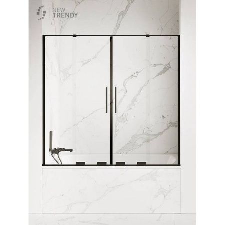 Душевая шторка на ванну New Trendy Smart Black EXK-4211 170х150 стекло прозрачное профиль черный ориентация универсальная