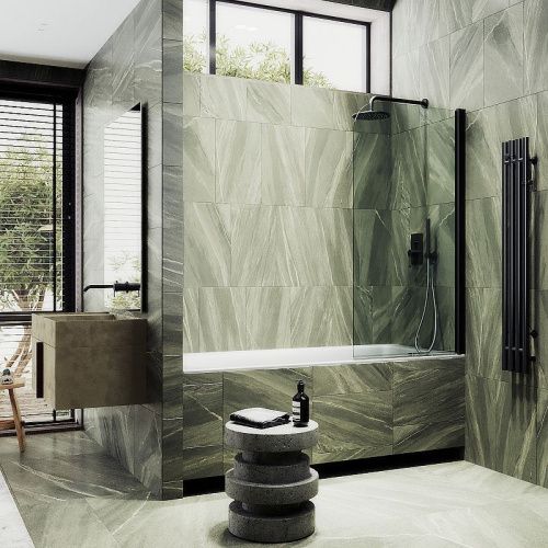 Душевая шторка на ванну Maybah Glass MGV-600-6 80х140 стекло прозрачное профиль черный ориентация универсальная - фото 3