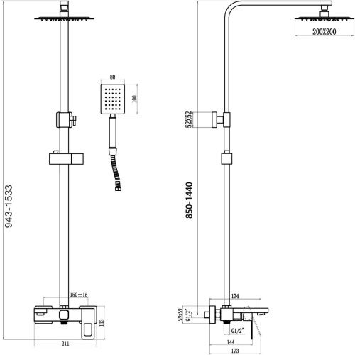 Душевая стойка Savol S-SUS5003H настенная цвет черный - фото 2