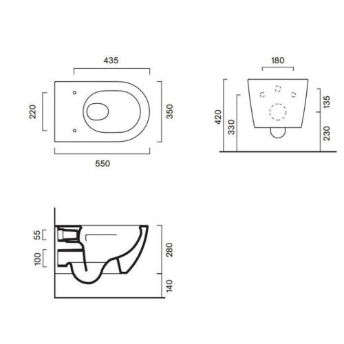 Чаша унитаза подвесная Catalano Sfera 511550001 цвет белый без сиденья безободковая смыв торнадо - фото 2