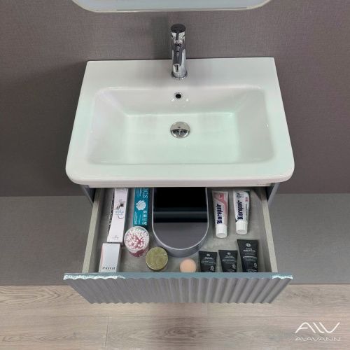 Тумба с раковиной Alavann Wave ALV1111000 60х50 подвесная цвет серый - фото 2