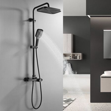 Душевая стойка Rose R1896H-6 настенная цвет черный с термостатом