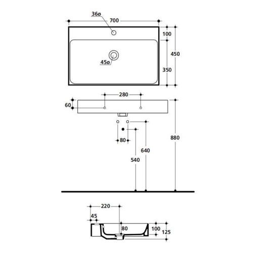 Раковина из сантехнического фарфора Kerasan Cento 353201*1 70х50 накладная цвет белый 1 отверстие под смеситель - фото 2