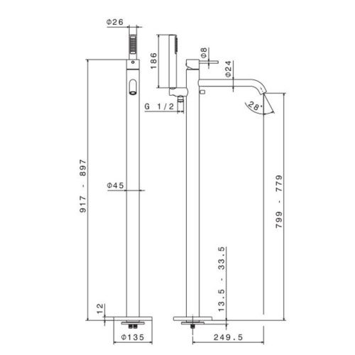 Смеситель Newform XT 4278E.21.018 напольный хром - фото 2