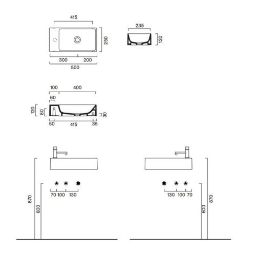 Раковина керамическая Catalano Premium 220520001 50 см подвесная цвет белый без отверстий под смеситель - фото 2