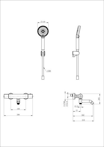 Смеситель для ванны Wonzon & Woghand WW-B3029-A1-CR настенный хром с термостатом - фото 2