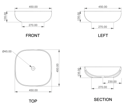 Раковина керамическая GSG Ceramic Design Easy EALAVQU45001 50х50 накладная цвет белый без отверстий под смеситель