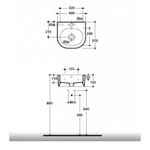 Раковина керамическая Kerasan FLO 314901*1 40 см подвесная цвет белый 1 отверстие под смеситель - фото 2