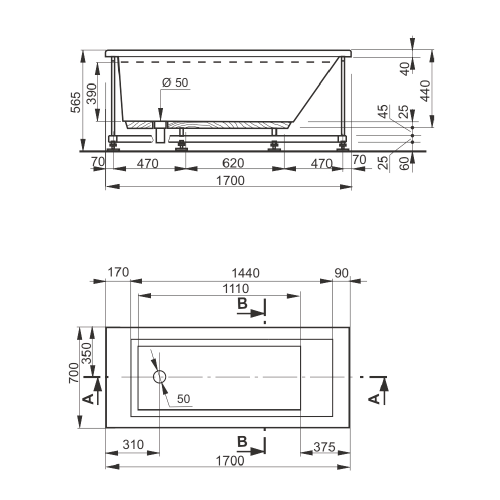 Ванна акриловая Veedi Anica SET13017070 170х70 пристенная прямоугольная без каркаса - фото 2