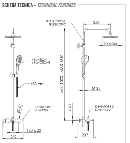 Душевая стойка Remer Energy EY34ASD20 настенная цвет хром - фото 2