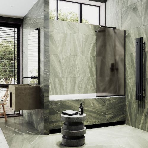 Душевая шторка на ванну Maybah Glass MGV-150-6у 75х140 стекло тонированное профиль черный ориентация универсальная - фото 3