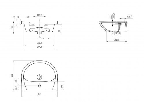 Раковина из сантехнического фарфора Onika Erica UM-ERI55/1 60х50 накладная цвет белый 1 отверстие под смеситель - фото 4
