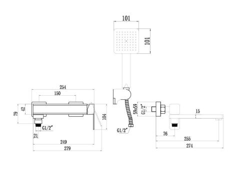 Смеситель для ванны и душа Fmark FS8724-22C настенный золото - фото 2