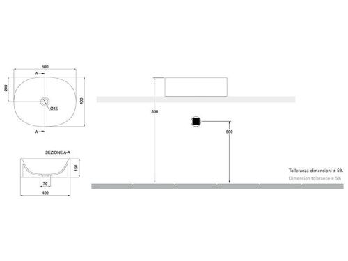 Раковина из сантехнического фаянса Scarabeo Skinny 5408 50х40 накладная цвет белый - фото 3