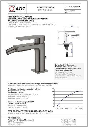 Смеситель AQG Alpha 01ALP200GM на биде оружейная сталь - фото 2