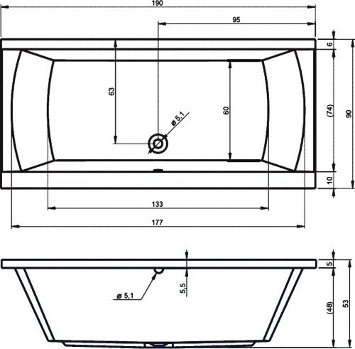Ванна акриловая Riho JULIA B023001005 190х90 пристенная прямоугольная без ножек - фото 2