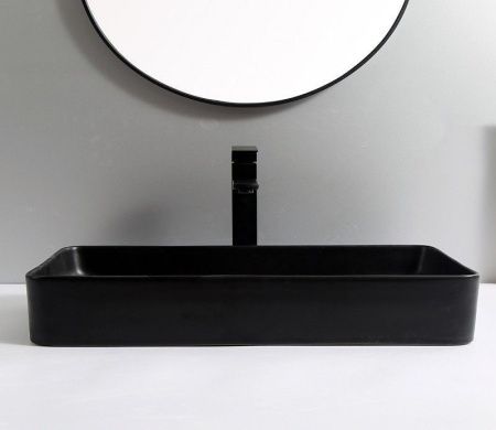 Раковина CeramaLux 9396MB 60х40 накладная цвет черный без отверстий под смеситель