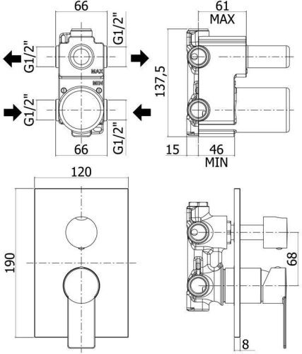Смеситель для душа Paffoni Tango TA018CR встраиваемый в стену хром - фото 2