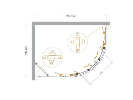 Душевой уголок Cezares MOLVENO MOLVENO-RH-2-110/80-P-Cr 110х80 стекло рифленое профиль хром без поддона