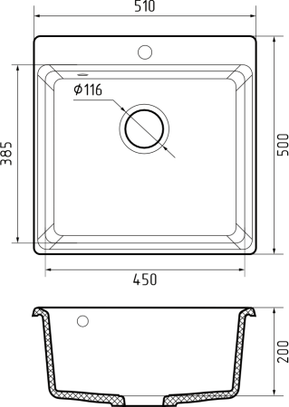 Кухонная мойка Granfest Level LV-510 черный уц 50х50 цвет черный поверхность матовая