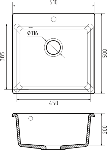 Кухонная мойка Granfest Level LV-510 черный 50х50 цвет черный поверхность матовая - фото 3