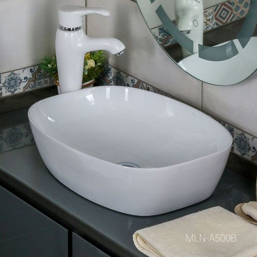Раковина из сантехнического фарфора Melana A500B-805 50х40 накладная цвет белый без отверстий под смеситель - фото 2
